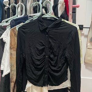 SHEIN Black Ruched Button-Down Shirt